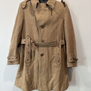 Europe Craft Trench Coat Mens 40 Camel‎ Wool Linen Blend Made in Italy Belted